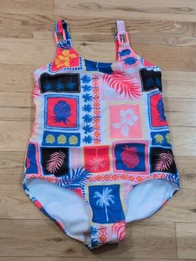 Limited Too Tropical Patchwork One-Piece Swimsuit - Pink, Blue & Black
